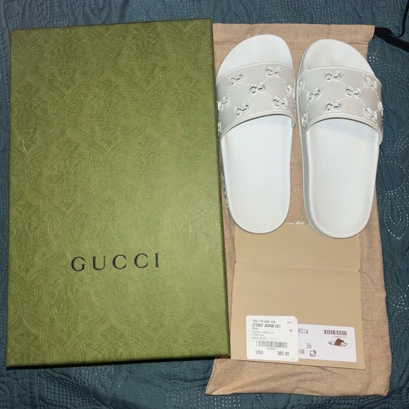 Authentic GUCCI Rubber GG Sandal/slides Great White - Picture 2 of 5